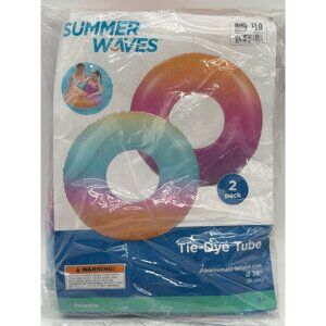 Summer Waves 2-Pack Tie-Dye Pool Tubes 36" Inflatable Float For Ages 9+